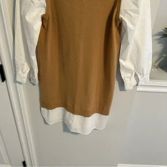 Tuckernuck Tyler Boe Tan Camel Cashmere White Long Sleeve Mini Dress XS - Picture 4 of 12